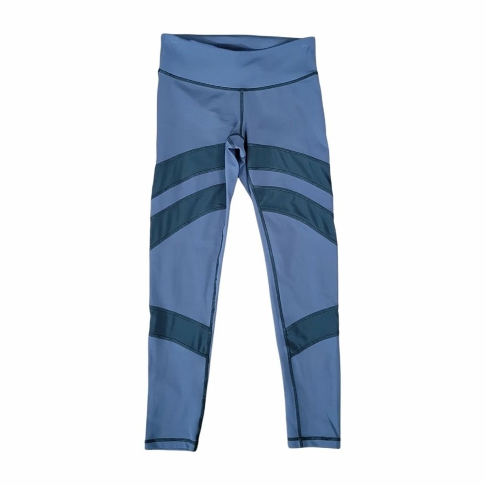 Nualime Women's Size S Blue Mesh Panel 7/8 Length Leggings Athletic Gym USA Made